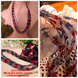 VTG. 925 SOLID STERLING CRYSTAL 6 STRAND NECKLACE